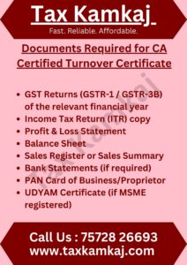 Documents Required for CA Certified Turnover Certificate