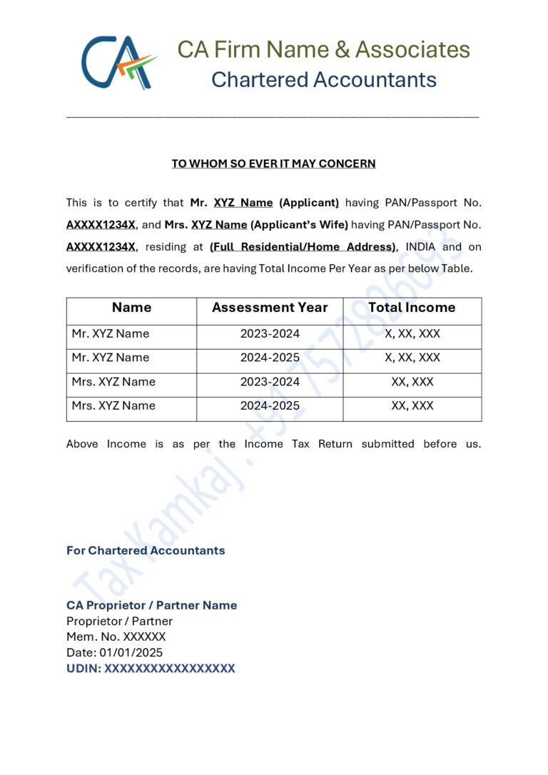INCOME CERTIFICATE DRAFT COPY