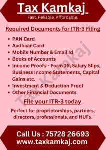 ITR-3 Filing Document Requirements in Ahmedabad