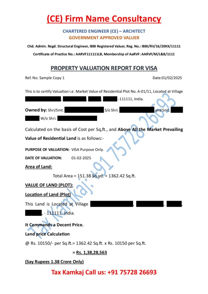 Property Valuation for VISA Certificate Sample - 1